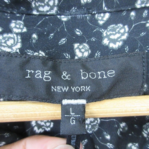 Rag & Bone Avery Button Down Short Sleeve Shirt Mens L Black Floral 212 - Picture 7 of 10
